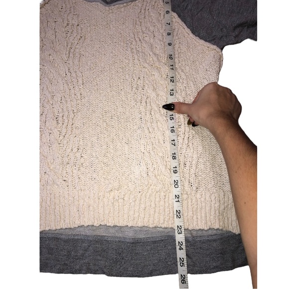 Anthropologie Dolan Ivory/Gray 3/4 Sleeve Crochet Pullover Sweater - S - Picture 9 of 12